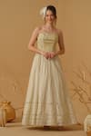 Buy_Abstract By Megha Jain Madaan_Gold Georgette, Tissue Embroidery, Sequins, Beads Bandeau Neck Corset Gown _at_Aza_Fashions