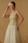 Buy_Abstract By Megha Jain Madaan_Gold Georgette, Tissue Embroidery, Sequins, Beads Bandeau Neck Corset Gown _Online_at_Aza_Fashions