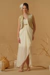 Buy_Abstract By Megha Jain Madaan_Ivory Silk, Crepe, Georgette, Tissue Sequins, Jacket With Draped Dress _at_Aza_Fashions