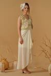 Shop_Abstract By Megha Jain Madaan_Ivory Silk, Crepe, Georgette, Tissue Sequins, Jacket With Draped Dress _at_Aza_Fashions