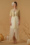 Buy_Abstract By Megha Jain Madaan_Ivory Georgette, Crepe, Cotton, Jersey, Tissue, Silk Jacket With Draped Dress _at_Aza_Fashions