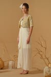 Abstract By Megha Jain Madaan_Ivory Georgette, Crepe, Cotton, Jersey, Tissue, Silk Jacket With Draped Dress _Online_at_Aza_Fashions