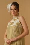 Buy_Abstract By Megha Jain Madaan_Gold Georgette, Tissue Sequins Mandarin Collar Embellished Yoke Tiered Dress 