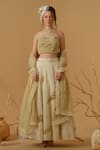 Abstract By Megha Jain Madaan_Gold Georgette, Handloom Cotton, Cotton, Tissue, Net Embellished Skirt Set _Online_at_Aza_Fashions
