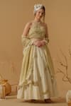 Buy_Abstract By Megha Jain Madaan_Gold Georgette, Handloom Cotton, Cotton, Tissue, Net Embellished Skirt Set _at_Aza_Fashions