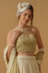 Abstract By Megha Jain Madaan_Gold Georgette, Handloom Cotton, Cotton, Tissue, Net Embellished Skirt Set _Online