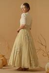 Shop_Abstract By Megha Jain Madaan_Gold Georgette, Cotton Embroidery, Sequins, Beads Mandarin Collar Floral Dress _at_Aza_Fashions