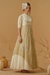 Buy_Abstract By Megha Jain Madaan_Gold Georgette, Cotton Embroidery, Sequins, Beads Mandarin Collar Floral Dress _Online_at_Aza_Fashions