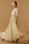 Shop_Abstract By Megha Jain Madaan_Gold Georgette, Cotton Embroidery, Sequins, Beads Mandarin Collar Floral Dress _Online_at_Aza_Fashions