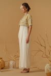 Buy_Abstract By Megha Jain Madaan_Ivory Georgette, Tissue Embroidery, Sequins, Draped Saree Gown And Jacket Set _Online_at_Aza_Fashions