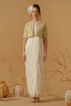 Shop_Abstract By Megha Jain Madaan_Ivory Georgette, Tissue Embroidery, Sequins, Draped Saree Gown And Jacket Set _Online_at_Aza_Fashions