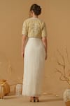 Shop_Abstract By Megha Jain Madaan_Ivory Georgette, Tissue Embroidery, Sequins, Draped Saree Gown And Jacket Set _at_Aza_Fashions