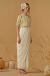 Buy_Abstract By Megha Jain Madaan_Ivory Georgette, Tissue Embroidery, Sequins, Draped Saree Gown And Jacket Set 
