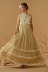 Buy_Abstract By Megha Jain Madaan_Gold Georgette, Tissue, Tulle Embroidery, Sequins, Beads Bodice Flared Gown _at_Aza_Fashions