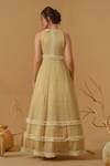 Shop_Abstract By Megha Jain Madaan_Gold Georgette, Tissue, Tulle Embroidery, Sequins, Beads Bodice Flared Gown _at_Aza_Fashions