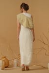 Shop_Abstract By Megha Jain Madaan_Ivory Georgette, Cotton, Tissue Draped Saree Gown And Embroidered Capelet Set _at_Aza_Fashions