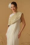 Buy_Abstract By Megha Jain Madaan_Ivory Georgette, Cotton, Tissue Draped Saree Gown And Embroidered Capelet Set _Online_at_Aza_Fashions