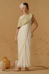 Buy_Abstract By Megha Jain Madaan_Ivory Georgette, Cotton, Tissue Draped Saree Gown And Embroidered Capelet Set _at_Aza_Fashions