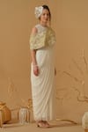 Abstract By Megha Jain Madaan_Ivory Georgette, Cotton, Tissue Draped Saree Gown And Embroidered Capelet Set _at_Aza_Fashions