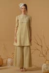 Shop_Abstract By Megha Jain Madaan_Gold Georgette, Tissue Embroidery, Sequins, Beads Yoke Kurta With Culottes _Online_at_Aza_Fashions