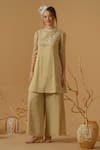Buy_Abstract By Megha Jain Madaan_Gold Georgette, Tissue Embroidery, Sequins, Beads Yoke Kurta With Culottes _at_Aza_Fashions