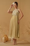Buy_Abstract By Megha Jain Madaan_Gold Georgette, Tissue Embroidery, Sequins, Beads Halter Anarkali With Blouse _at_Aza_Fashions