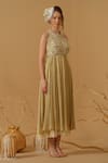 Buy_Abstract By Megha Jain Madaan_Gold Georgette, Tissue Embroidery, Sequins, Beads Halter Anarkali With Blouse _Online_at_Aza_Fashions