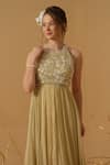 Shop_Abstract By Megha Jain Madaan_Gold Georgette, Tissue Embroidery, Sequins, Beads Halter Anarkali With Blouse _Online_at_Aza_Fashions