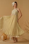 Buy_Abstract By Megha Jain Madaan_Gold Georgette, Tissue Embroidery, Sequins, Beads Halter Anarkali With Blouse 