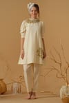 Buy_Abstract By Megha Jain Madaan_Ivory Georgette, Tissue Applique, Sequins, Beads Floral Pattern Tunic With Pant _at_Aza_Fashions