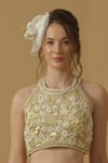 Buy_Abstract By Megha Jain Madaan_Ivory Georgette, Tissue Embroidery, Sequins, Beads Halter Neck Top _at_Aza_Fashions