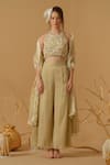 Abstract By Megha Jain Madaan_Ivory Georgette, Tissue Embroidery, Sequins, Beads Halter Neck Top _at_Aza_Fashions