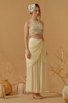 Buy_Abstract By Megha Jain Madaan_Ivory Georgette, Jersey Applique, Sequins, Beads Accordion Draped Skirt _at_Aza_Fashions