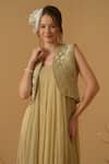 Abstract By Megha Jain Madaan_Gold Georgette, Tissue Embroidery, Sequins, Beads Open Neck Cropped Jacket _at_Aza_Fashions