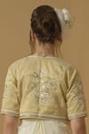 Shop_Abstract By Megha Jain Madaan_Gold Georgette, Tissue Embroidery, Sequins, Beads Open Neck Cropped Jacket _at_Aza_Fashions