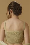 Shop_Abstract By Megha Jain Madaan_Gold Georgette, Tissue, Cotton Bandeau Neck Ruched Crop Top _at_Aza_Fashions
