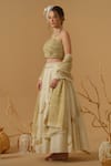 Abstract By Megha Jain Madaan_Gold Georgette, Tissue, Cotton Bandeau Neck Ruched Crop Top _at_Aza_Fashions