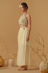 Abstract By Megha Jain Madaan_Gold Georgette, Tissue, Tulle Ruffles Frilled Bordered Dupatta _Online_at_Aza_Fashions