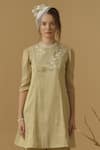 Buy_Abstract By Megha Jain Madaan_Gold Georgette, Tissue Embroidery, Sequins, Beads Mandarin Collar Yoke Kurta _at_Aza_Fashions