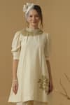 Buy_Abstract By Megha Jain Madaan_Ivory Georgette, Tissue Applique, Sequins, Beads Mandarin Floral Pattern Tunic _at_Aza_Fashions
