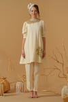 Shop_Abstract By Megha Jain Madaan_Ivory Georgette, Tissue Applique, Sequins, Beads Mandarin Floral Pattern Tunic _Online_at_Aza_Fashions