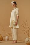 Buy_Abstract By Megha Jain Madaan_Ivory Georgette, Tissue Applique, Sequins, Beads Mandarin Floral Pattern Tunic 