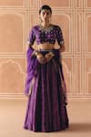 Buy_Drishti & Zahabia_Purple Dupion, Silk, Organza Embroidery, Zari, Cross Stitch Print Lehenga Set _at_Aza_Fashions
