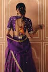 Shop_Drishti & Zahabia_Purple Dupion, Silk, Organza Embroidery, Zari, Cross Stitch Print Lehenga Set _at_Aza_Fashions