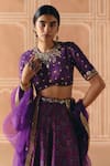 Buy_Drishti & Zahabia_Purple Dupion, Silk, Organza Embroidery, Zari, Cross Stitch Print Lehenga Set _Online_at_Aza_Fashions