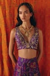 Shop_Drishti & Zahabia_Purple Dupion, Silk Embroidery, Zari, Sequins, Cross Stitch Print Pant Set _Online_at_Aza_Fashions
