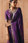 Drishti & Zahabia_Purple Dupion, Silk Embroidery, Zari, Cross Stitch Print Saree With Blouse _Online_at_Aza_Fashions