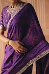 Buy_Drishti & Zahabia_Purple Dupion, Silk Embroidery, Zari, Cross Stitch Print Saree With Blouse _Online_at_Aza_Fashions