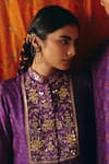 Drishti & Zahabia_Purple Dupion, Silk Embroidery, Sequins, Mirrors, Cross Stitch Print Kurta Set _Online_at_Aza_Fashions