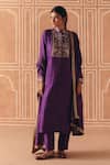 Buy_Drishti & Zahabia_Purple Dupion, Silk Embroidery, Sequins, Mirrors, Cross Stitch Print Kurta Set _at_Aza_Fashions